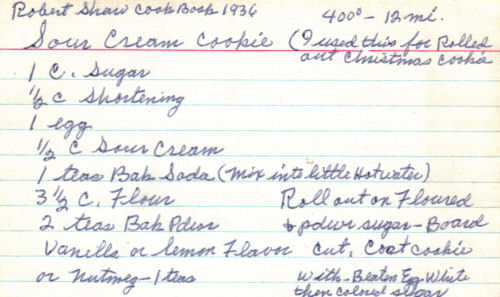 Sour Cream Cookie Recipe - Vintage Handwritten