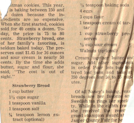 Strawberry Bread Recipe Clipping