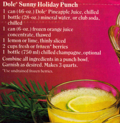 Dole Sunny Holiday Punch Recipe Clipping