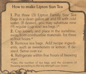 Sun Tea Recipe Clipping