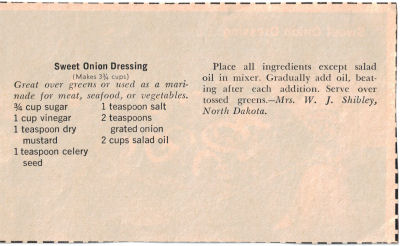 Sweet Onion Dressing Recipe Clipping