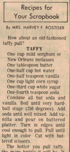 Taffy Recipe Clipping