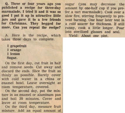 Three Day Marmalade Recipe Clipping