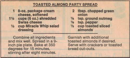 Toasted Almond Party Spread Recipe Clipping