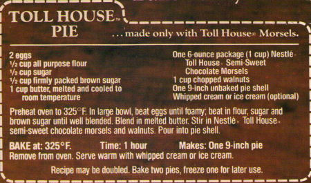 Toll House Pie Recipe Clipping