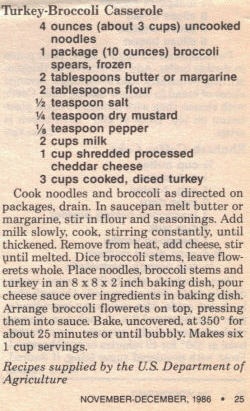 Turkey Broccoli Casserole Recipe Clipping