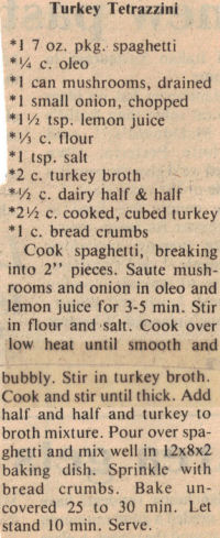 Turkey Tetrazzini Recipe Clipping