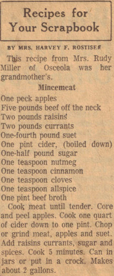 Vintage Mincemeat Recipe Clipping