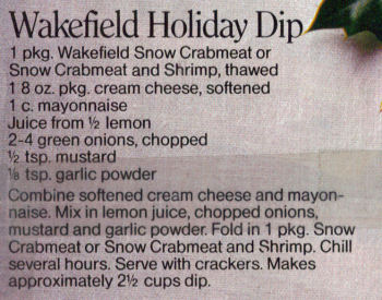 Wakefield Holiday Dip Recipe Clipping