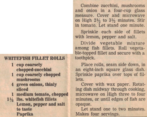 Whitefish Fillet Rolls Recipe Clipping