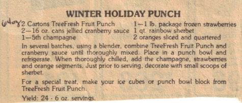 Winter Holiday Punch Recipe Clipping