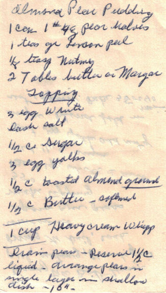 Handwritten Recipe For Almond Pear Pudding