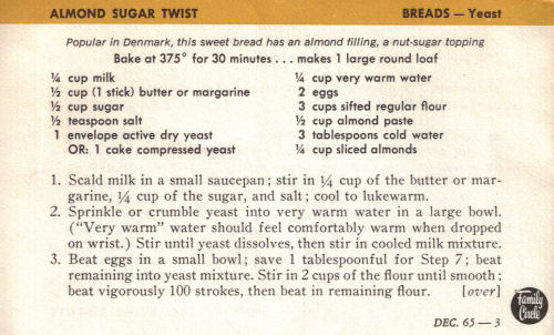 Vintage Recipe Card For Almond Sugar Twist