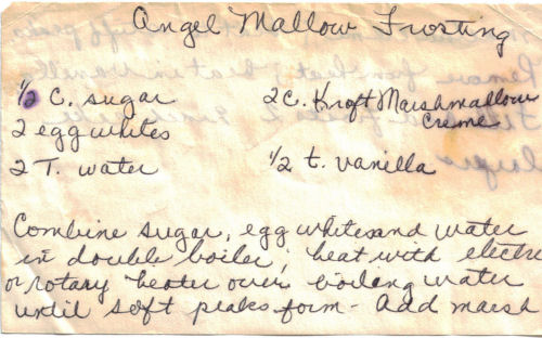 Angel Mallow Frosting Handwritten Recipe