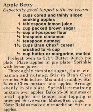 Vintage Recipe Clipping For Chex Apple Betty
