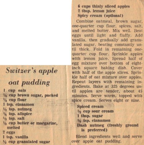 Recipe Clipping For Apple Oat Pudding