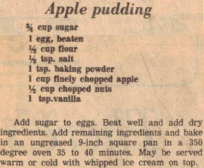 Apple Pudding Recipe Clipping