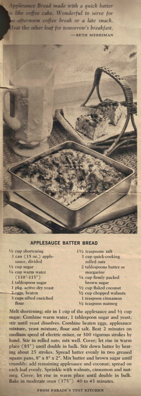 Vintage Recipe For Applesauce Batter Bread