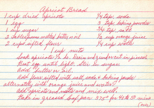 Recipe Card For Apricot Bread