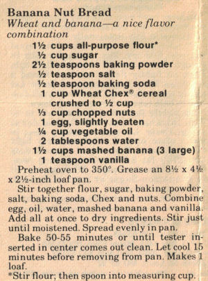 Vintage Chex Banana Nut Bread Recipe Clipping