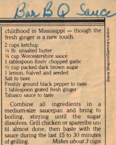 Recipe Clipping For Homemade BarBQ Sauce