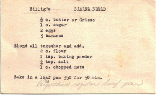 Billig's Banana Bread Recipe Card