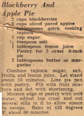 Vintage Recipe For Blackberry And Apple Pie