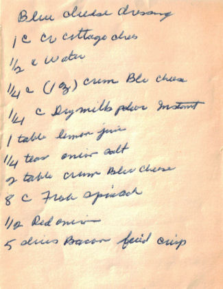 Handwritten Recipe For Blue Cheese Dressing