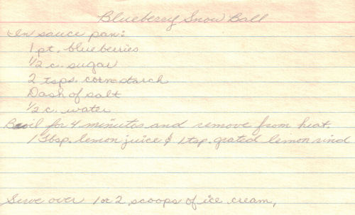 Handwritten Recipe Card For Blueberry Snow Balls
