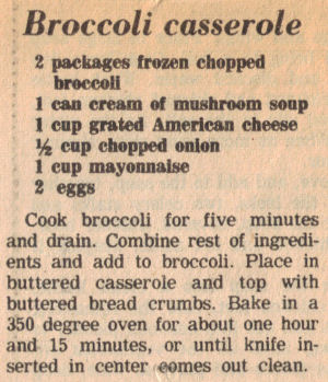 Recipe Clipping For Broccoli Casserole