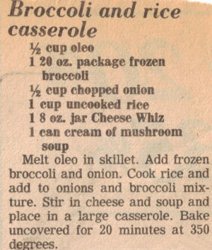 Broccoli & Rice Casserole Recipe Clipping