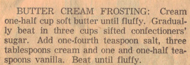 Butter Cream Frosting Recipe Clipping