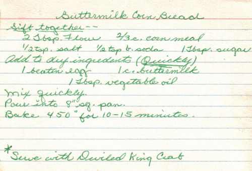 Handwritten Recipe For Buttermilk Corn Bread