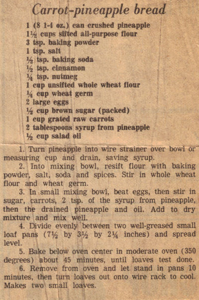 Recipe For Carrot Pineapple Bread