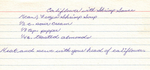 Handwritten Recipe For Cauliflower With Shrimp Sauce