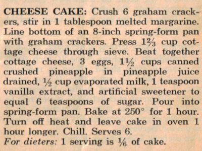 Old Recipe Clipping For Cheese Cake