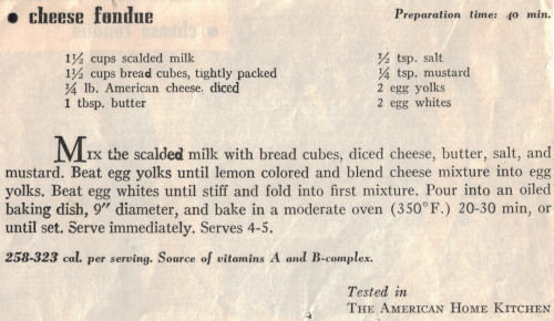 Vintage Cheese Fondue Recipe Clipping