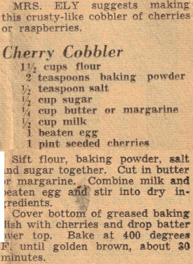 Recipe Clipping For Cherry Cobbler