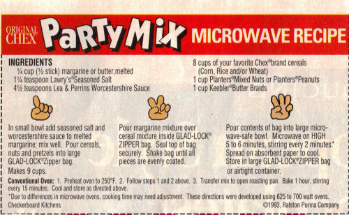 Recipe Clipping For Chex Party Mix - Microwave