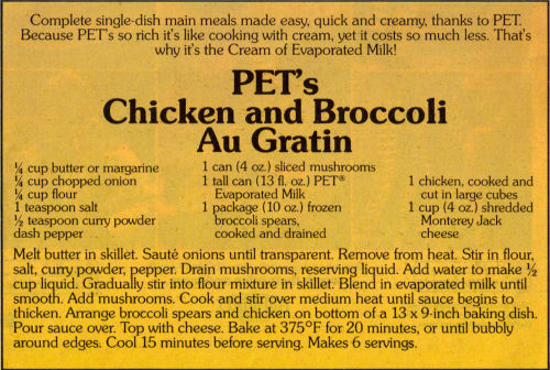 Recipe Clipping For Chicken & Broccoli Au Gratin