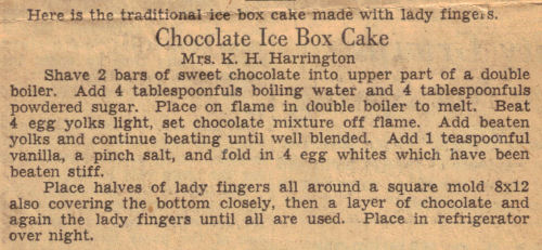 Vintage Clipping For Chocolate Ice Box Cake Recipe