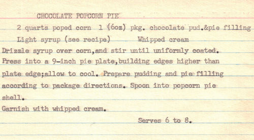 Recipe Card For Chocolate Popcorn Pie