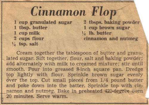 Vintage Clipping For Cinnamon Flop Pudding Recipe