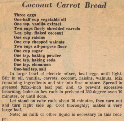 Recipe For Coconut Carrot Bread