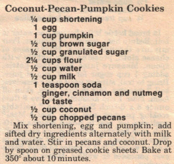 Recipe Clipping For Coconut Pecan Pumpkin Cookies