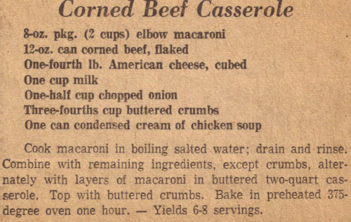 Clipping For Corned Beef Casserole Recipe