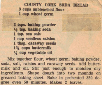 Recipe Clipping For County Cork Soda Bread