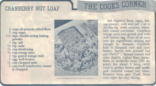 Cranberry Nut Loaf Recipe Clipping