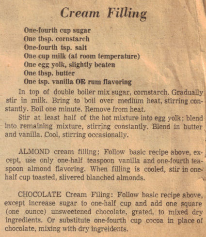 Vintage Cream Filling Recipe Clipping