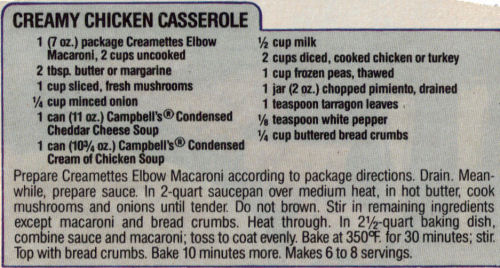 Recipe Clipping For Creamy Chicken Casserole